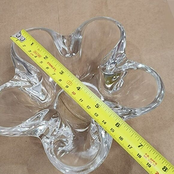 2 VTG Clear Tiffin Neodymium Flower 5 Lobe Heavy Art Glass Bowl Candle Holder - Picture 5 of 15